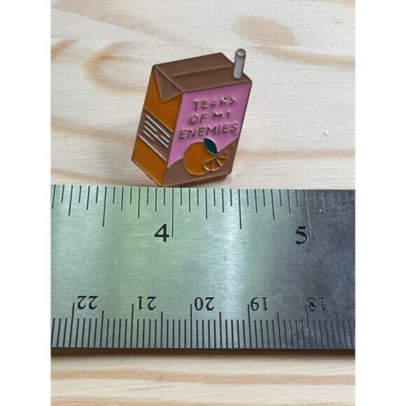 Tears Of My Enemies Juice Carton Enamel Pin With Gold-Tone Backing Secure Clutch - Picture 3 of 3